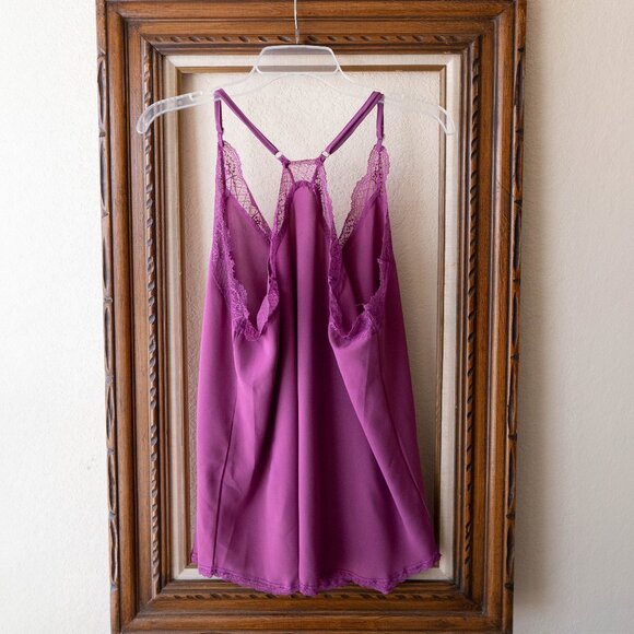 Lime Flare Women’s XL Purple Silky Camisole Lace Trim Flowy Racerback - Picture 6 of 8